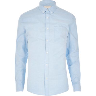 Blue casual Oxford muscle fit shirt